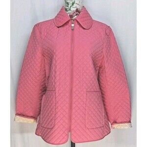 Espirit Womens M Reversible Barbiecore Pink Floral Quilted Jacket Spring Easter